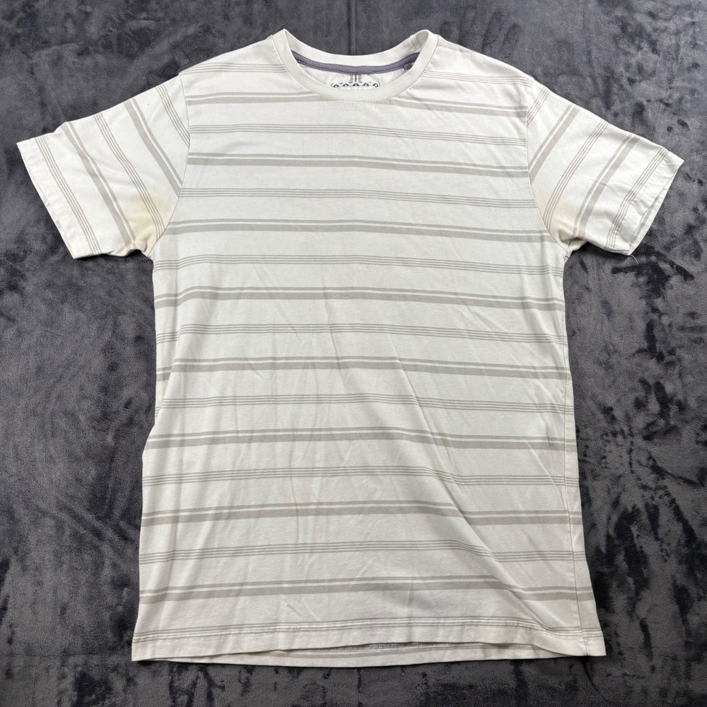 Denim & Flower T-Shirt Mens Medium White Gray Striped Short Sleeve Crew Neck